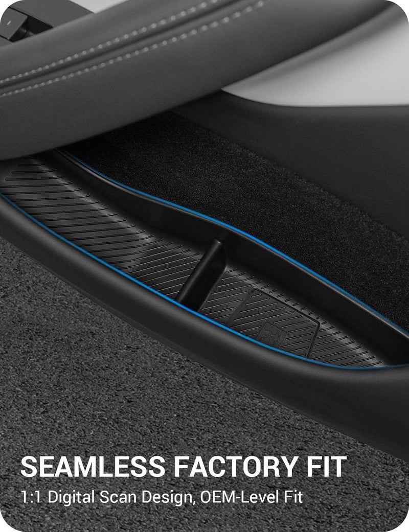 Basenor 2026 Tesla Model Y Juniper Door Side Storage Box, (Emergency Button Safety) Door Side Pocket Organizer Tray, Waterproof TPE Front & Rear Slot Pocket Liners for 2025 2026 Model Y Juniper - Image 5